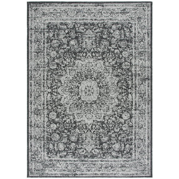 SAFAVIEH Courtyard Rupert Medallion Indoor/Outdoor Area Rug, Grey/Black, 8' x 11'