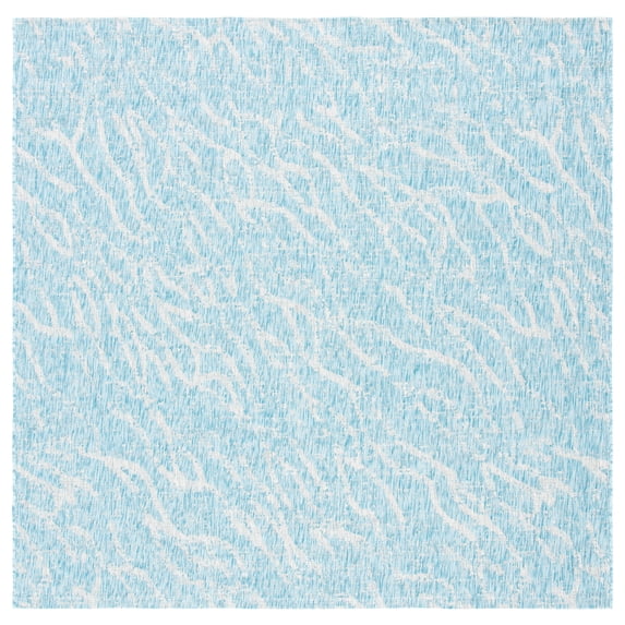 SAFAVIEH Courtyard Ruth Abstract Indoor/Outdoor Area Rug, Aqua/Grey, 6'7" x 6'7" Square
