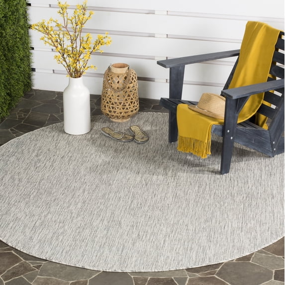 SAFAVIEH Courtyard Samson Solid Indoor/Outdoor Area Rug, 6'7" x 6'7" Round, Grey/Turquoise