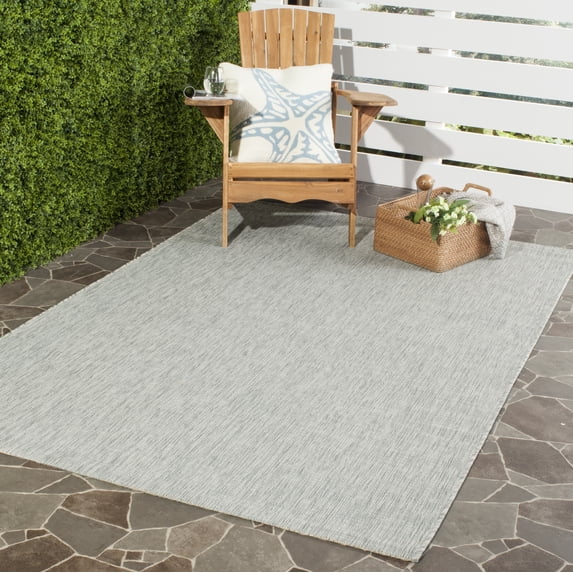 SAFAVIEH Courtyard Samson Solid Indoor/Outdoor Area Rug, Grey/Turquoise, 4' x 5'7"