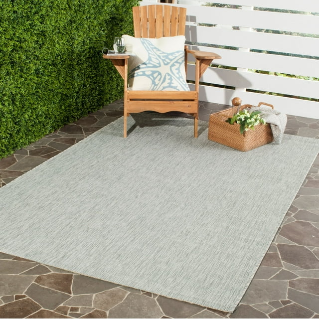 SAFAVIEH Courtyard Samson Solid Indoor/Outdoor Area Rug, Grey/Turquoise, 5'3" x 7'7"