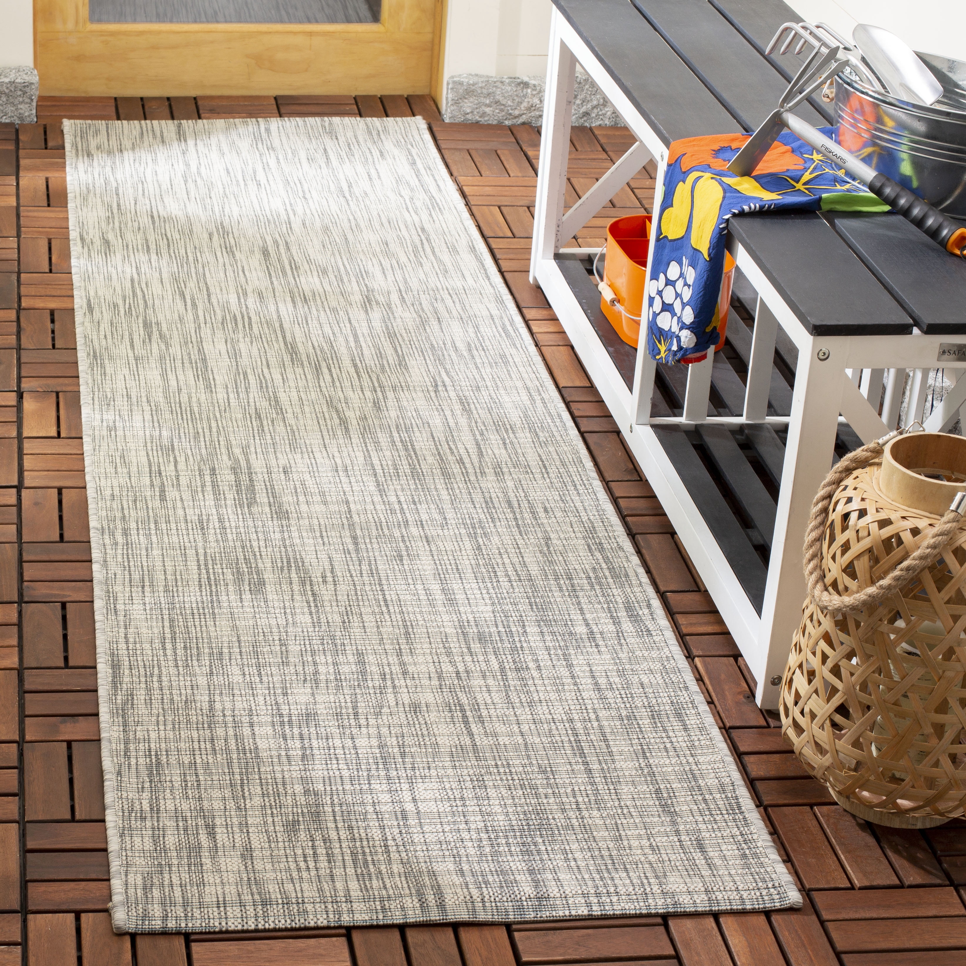 SAFAVIEH Courtyard Samson Solid Indoor/Outdoor Runner, 2'3" x 8', Grey/Turquoise