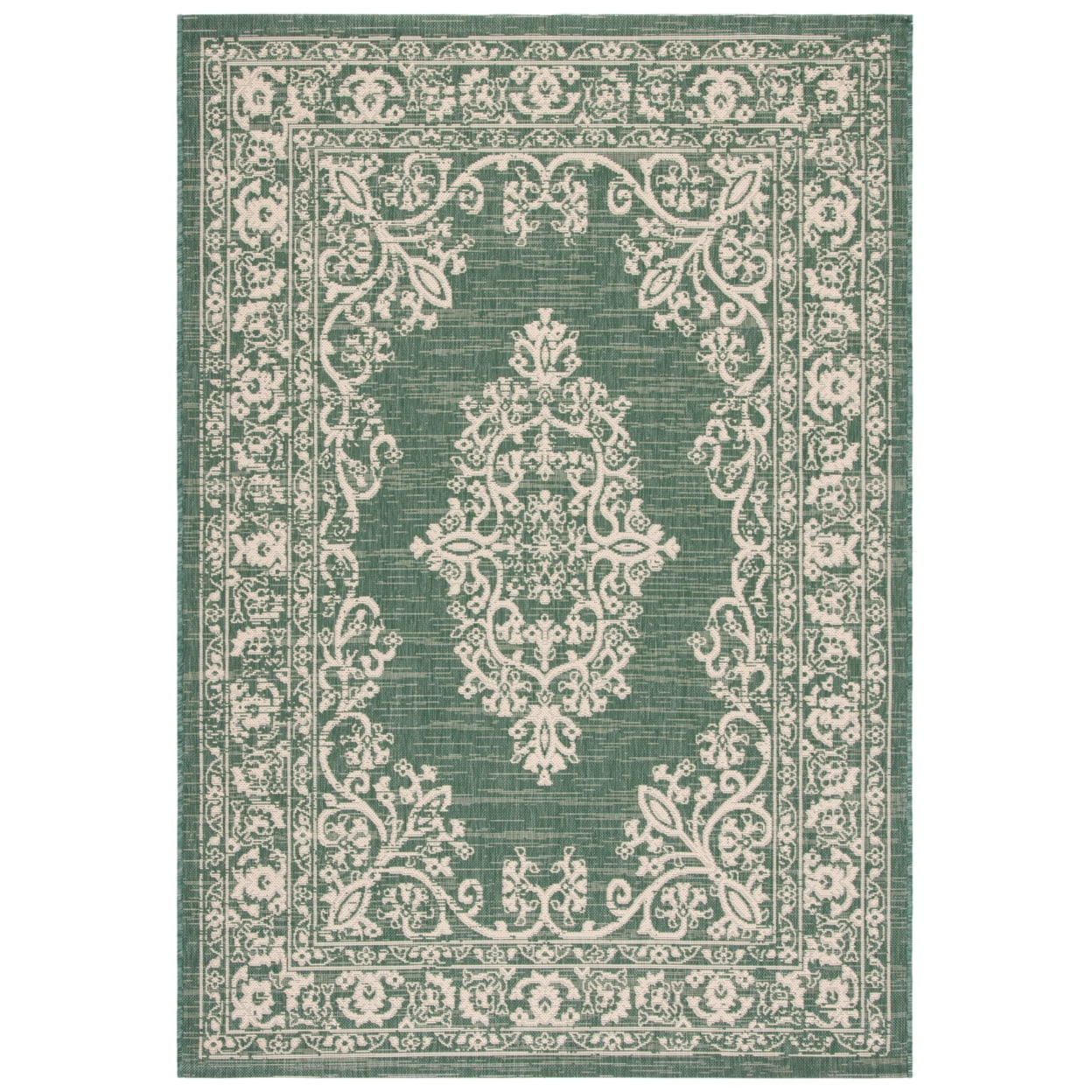Courtyard Dark Green and Beige Synthetic Non-slip Accent Rug
