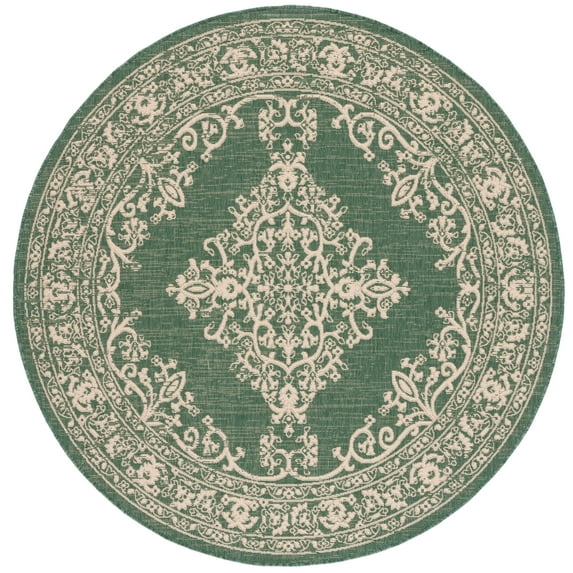 SAFAVIEH Courtyard Sandra Medallion Indoor/Outdoor Area Rug, Dark Green/Beige, 6'7" x 6'7" Round