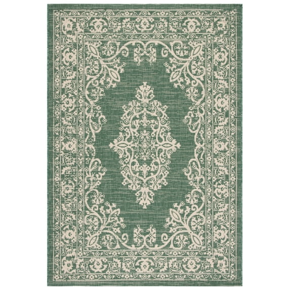 SAFAVIEH Courtyard Sandra Medallion Indoor/Outdoor Area Rug, Dark Green/Beige, 8' x 10'