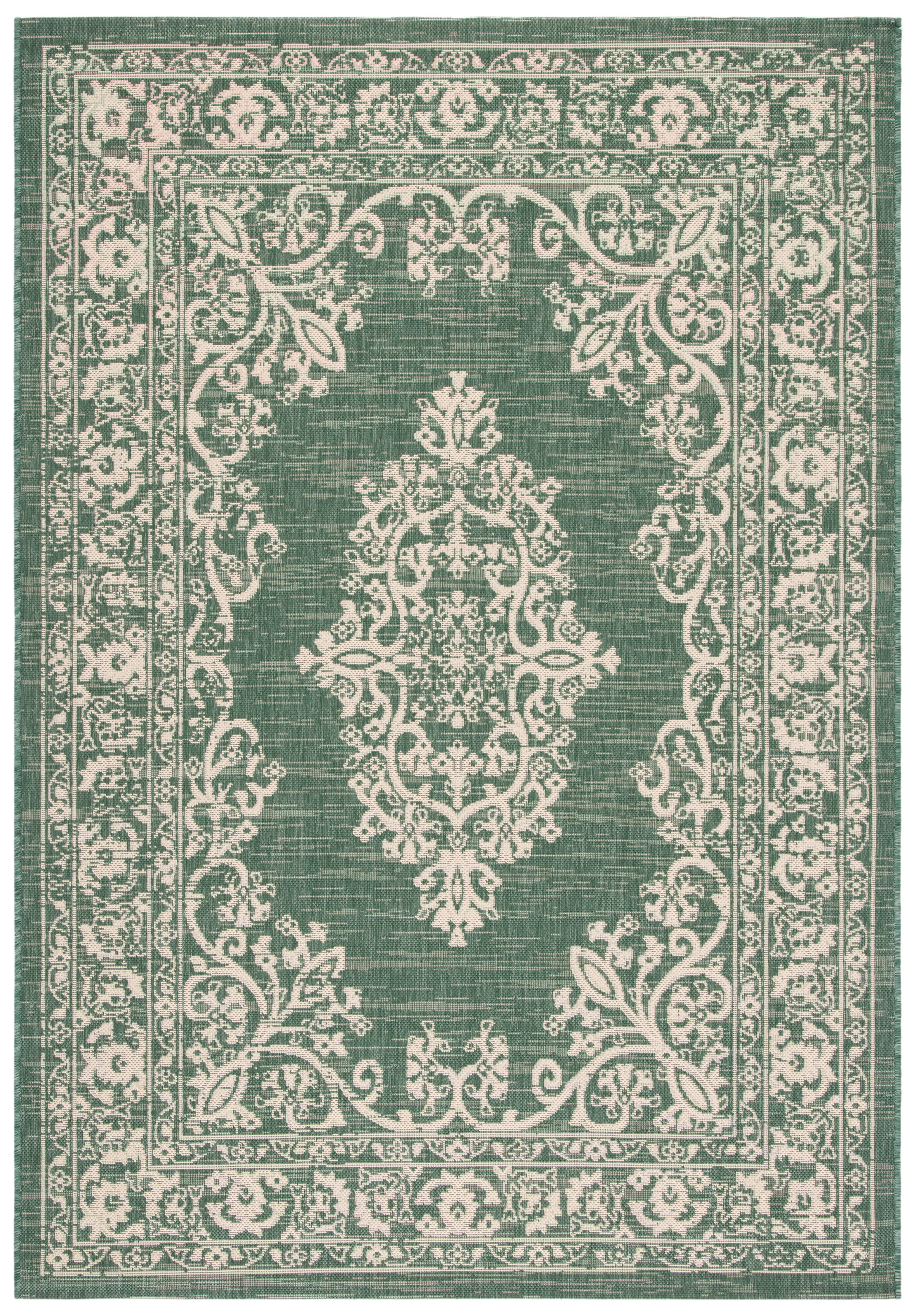 Courtyard Chic Dark Green and Beige 9' x 12' Synthetic Outdoor Rug