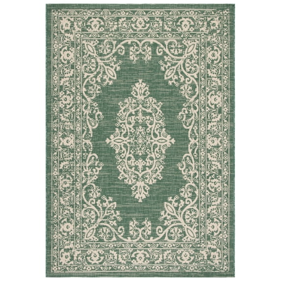 SAFAVIEH Courtyard Sandra Medallion Indoor/Outdoor Area Rug, Dark Green/Beige, 9' x 12'