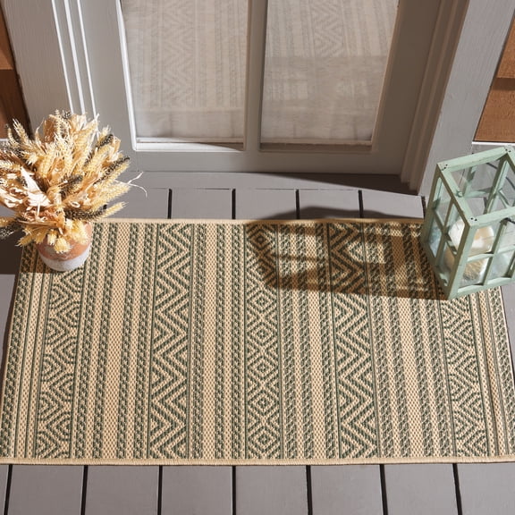 Safavieh Courtyard Seanna Striped Indoor/Outdoor Area Rug, Beige/Dark Green, 2' x 3'7"
