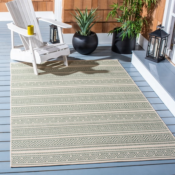 Safavieh Courtyard Seanna Striped Indoor/Outdoor Area Rug, Beige/Dark Green, 4' x 5'7"