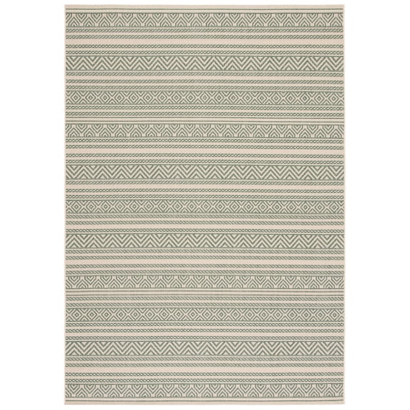 SAFAVIEH Courtyard Seanna Striped Indoor/Outdoor Area Rug, Beige/Dark Green, 9' x 12'
