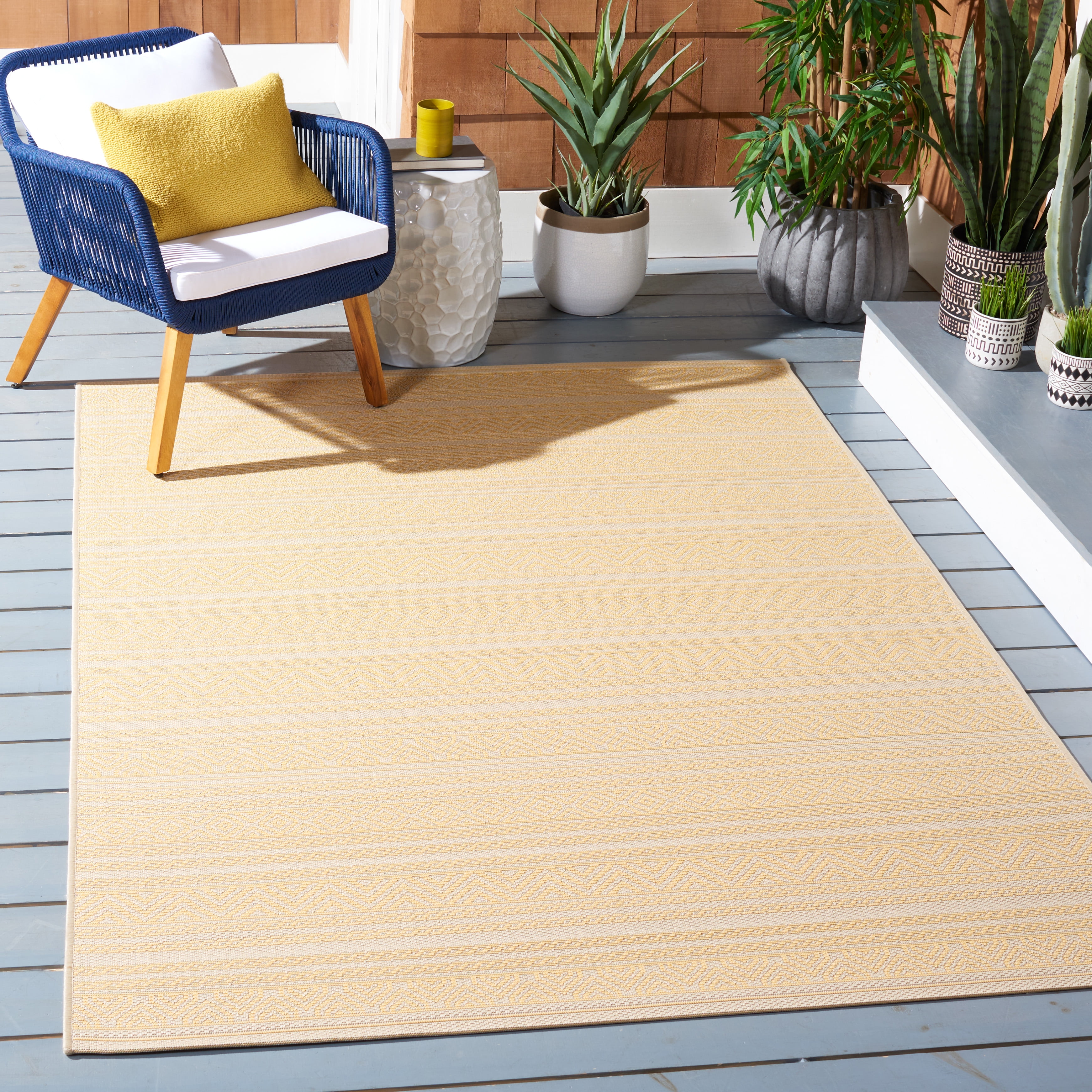 Safavieh Courtyard Seanna Striped Indoor/Outdoor Area Rug, Beige/Gold, 5'3" x 7'7"