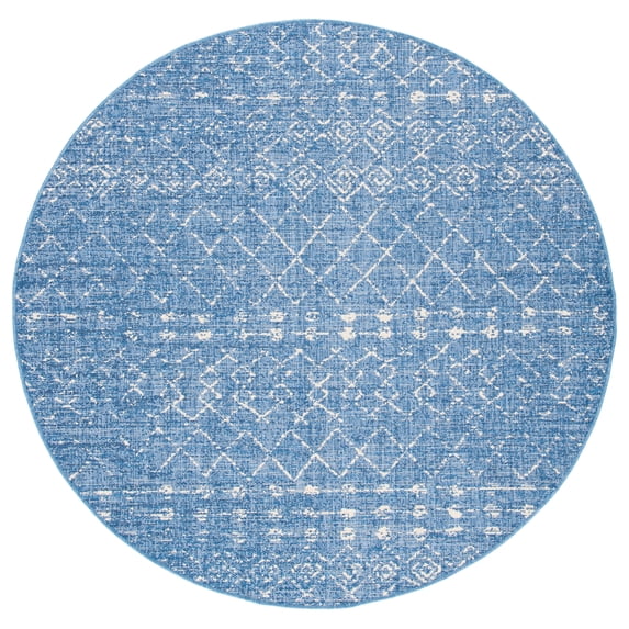 SAFAVIEH Courtyard Searlait Geometric Indoor/Outdoor Area Rug, Blue/Ivory, 6'7" x 6'7" Round
