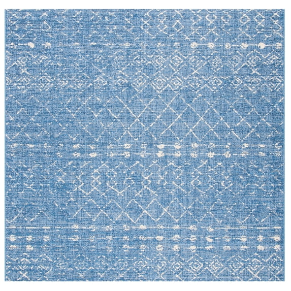 SAFAVIEH Courtyard Searlait Geometric Indoor/Outdoor Area Rug, Blue/Ivory, 6'7" x 6'7" Square