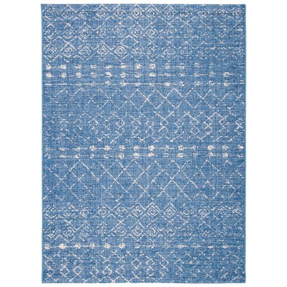 SAFAVIEH Courtyard Searlait Geometric Indoor/Outdoor Area Rug, Blue/Ivory, 9' x 12'