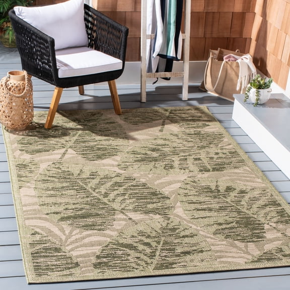 Safavieh Courtyard Seymor Botanical Indoor/Outdoor Area Rug, Green/Beige, 5'3" x 7'7"