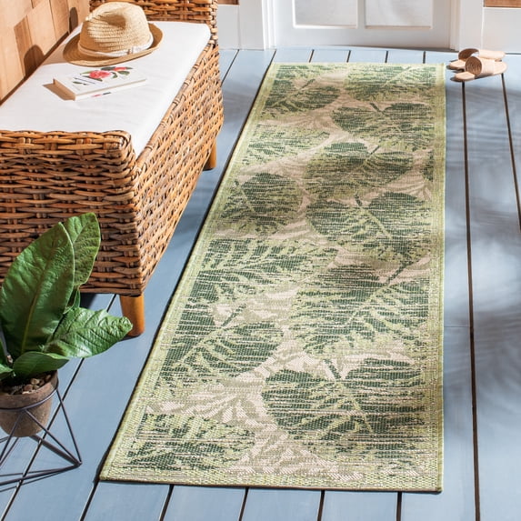 Safavieh Courtyard Seymor Botanical Indoor/Outdoor Runner Rug, Green/Beige, 2'3" x 8'