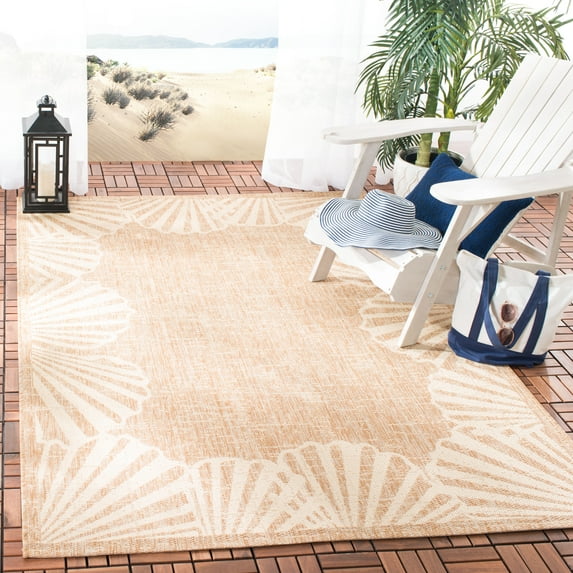 SAFAVIEH Courtyard Shedley Seashells Indoor/Outdoor Area Rug, Natural/Beige, 5'3" x 7'6"