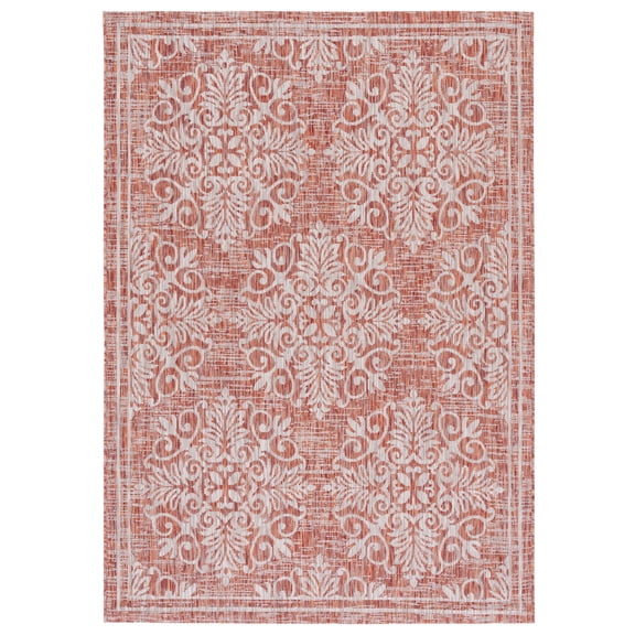 SAFAVIEH Courtyard Sheridan Floral Indoor/Outdoor Area Rug, Red/Ivory, 5'5" x 7'7"