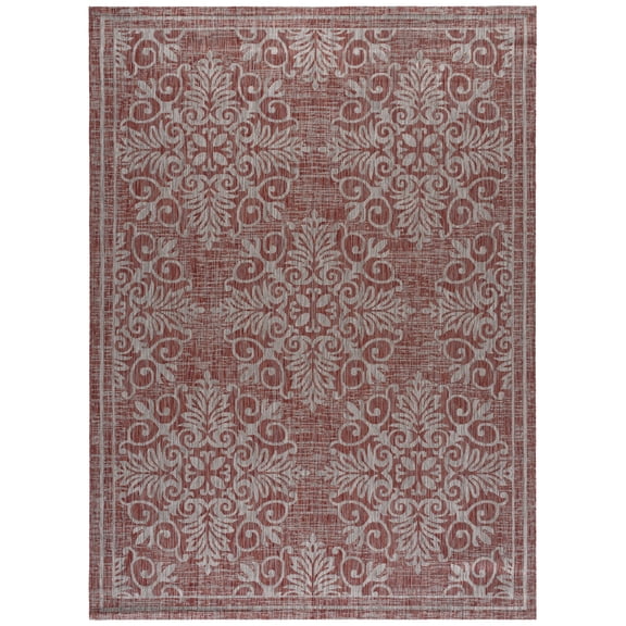 SAFAVIEH Courtyard Sheridan Floral Indoor/Outdoor Area Rug, Red/Ivory, 8' x 10'