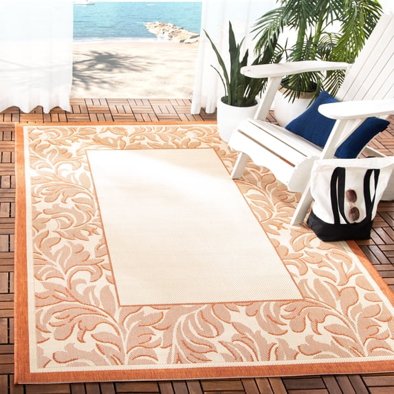Safavieh Courtyard Steve Oriental Indoor/Outdoor Area Rug, Natural/Terracotta, 4' x 5'7"