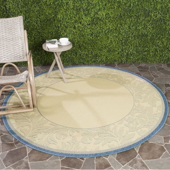 Safavieh Courtyard Steve Oriental Indoor/Outdoor Area Rug, Natural/Blue, 6'7" x 6'7" Round