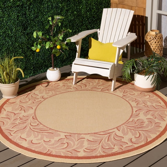 Safavieh Courtyard Steve Oriental Indoor/Outdoor Area Rug, Natural/Terracotta, 6'7" x 6'7" Round