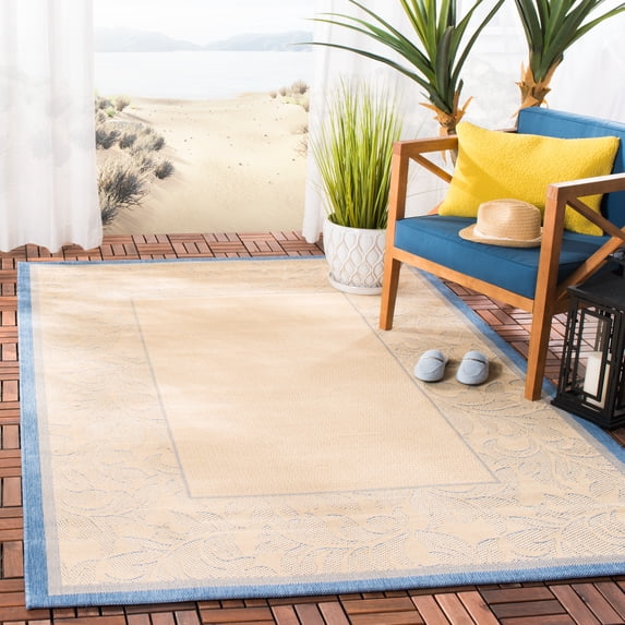 Safavieh Courtyard Steve Oriental Indoor/Outdoor Area Rug, Natural/Blue, 4' x 5'7"