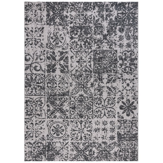 SAFAVIEH Courtyard Taegan Floral Indoor/Outdoor Area Rug, Black/Beige, 8' x 11'