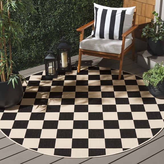 Safavieh Courtyard Talbot Checkered Indoor/Outdoor Area Rug, Black/Beige, 2'7" x 2'7" Round