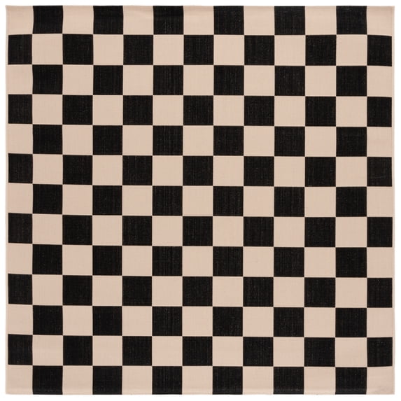 SAFAVIEH Courtyard Talbot Checkered Indoor/Outdoor Area Rug, Black/Beige, 2'7" x 2'7" Square