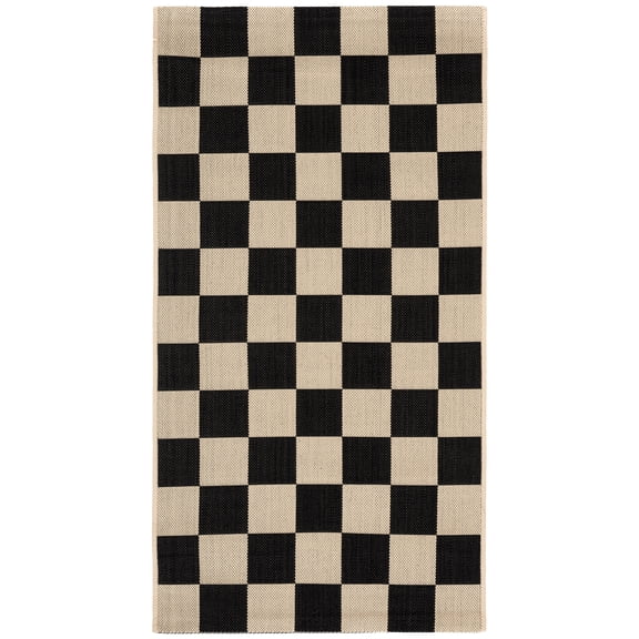 SAFAVIEH Courtyard Talbot Checkered Indoor/Outdoor Area Rug, Black/Beige, 2'7" x 5'