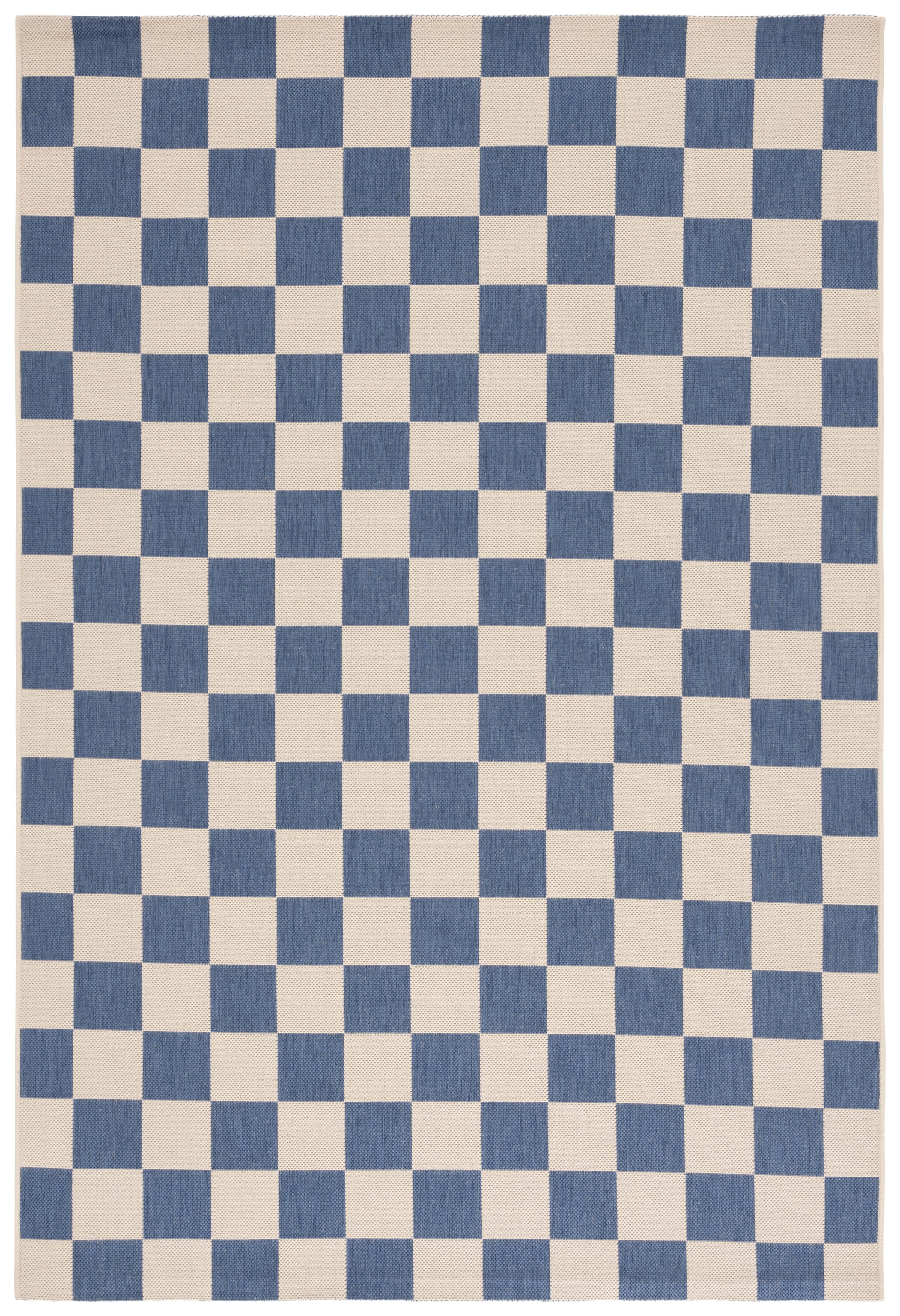 Blue and Beige Checkered Indoor/Outdoor Area Rug 4' x 5'7"