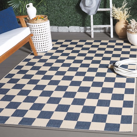 Safavieh Courtyard Talbot Checkered Indoor/Outdoor Area Rug, Blue/Beige, 5'3" x 7'6"