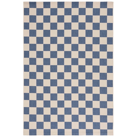 SAFAVIEH Courtyard Talbot Checkered Indoor/Outdoor Area Rug, Blue/Beige, 9' x 12'