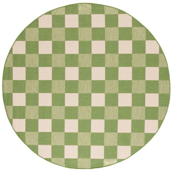 SAFAVIEH Courtyard Talbot Checkered Indoor/Outdoor Area Rug, Green/Sage, 2'7" x 2'7" Round