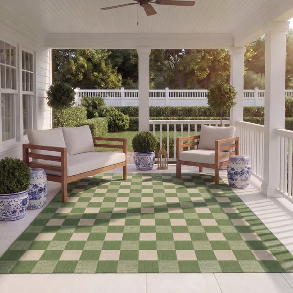 Safavieh Courtyard Talbot Checkered Indoor/Outdoor Area Rug, Green/Sage, 4' x 5'7"