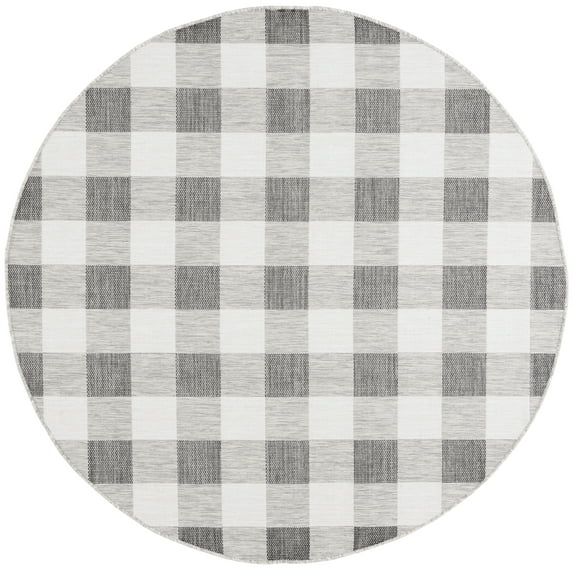 SAFAVIEH Courtyard Talbot Checkered Indoor/Outdoor Area Rug, Grey/Dark Grey, 6'7" x 6'7" Round