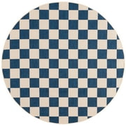 SAFAVIEH Courtyard Talbot Checkered Indoor/Outdoor Area Rug, Navy/Beige, 2'7" x 2'7" Round