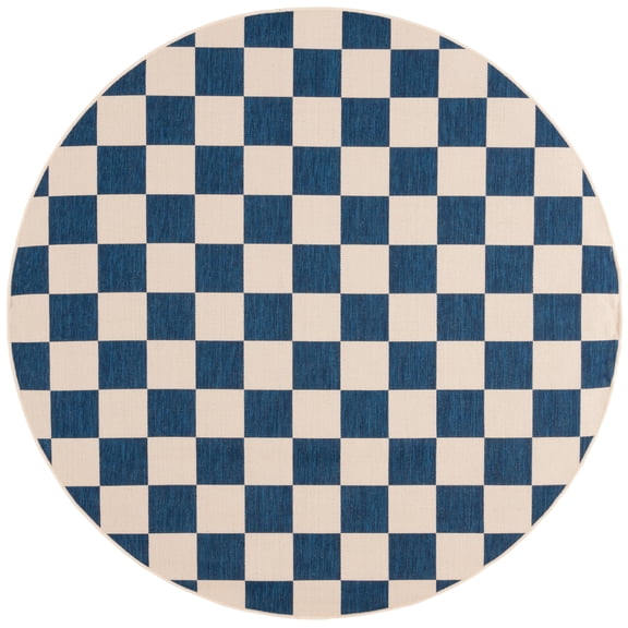SAFAVIEH Courtyard Talbot Checkered Indoor/Outdoor Area Rug, Navy/Beige, 2'7" x 2'7" Round