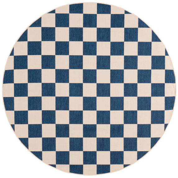 SAFAVIEH Courtyard Talbot Checkered Indoor/Outdoor Area Rug, Navy/Beige, 2'7" x 2'7" Round