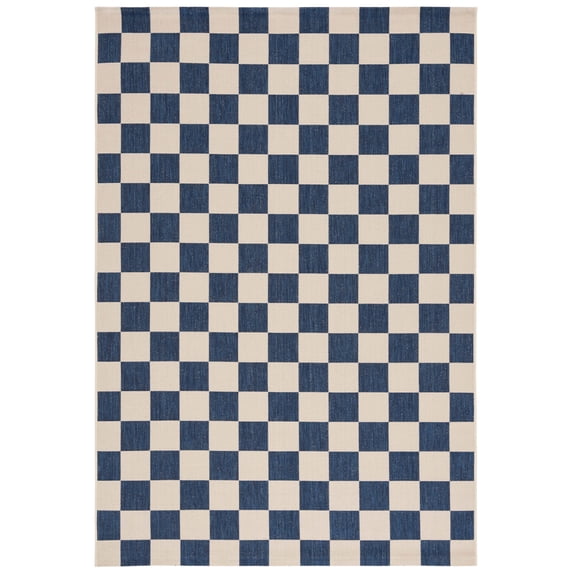SAFAVIEH Courtyard Talbot Checkered Indoor/Outdoor Area Rug, Navy/Beige, 8' x 10'