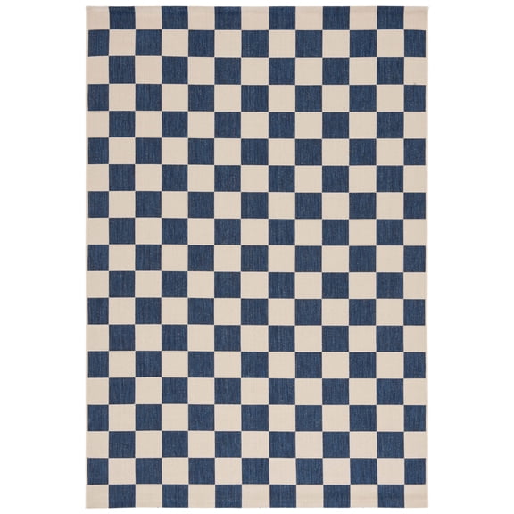 SAFAVIEH Courtyard Talbot Checkered Indoor/Outdoor Area Rug, Navy/Beige, 8' x 10'