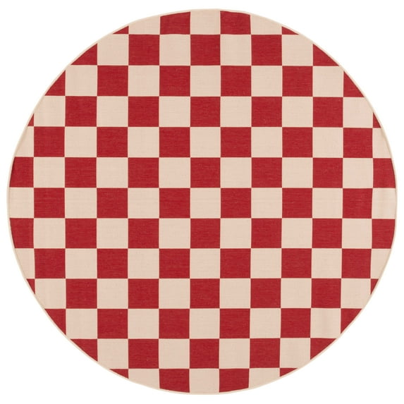 SAFAVIEH Courtyard Talbot Checkered Indoor/Outdoor Area Rug, Red/Beige, 2'7" x 2'7" Round