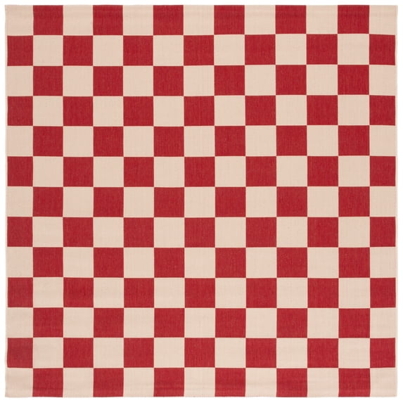 SAFAVIEH Courtyard Talbot Checkered Indoor/Outdoor Area Rug, Red/Beige, 2'7" x 2'7" Square