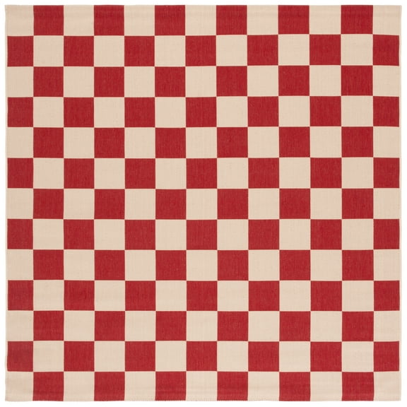 SAFAVIEH Courtyard Talbot Checkered Indoor/Outdoor Area Rug, Red/Beige, 2'7" x 2'7" Square