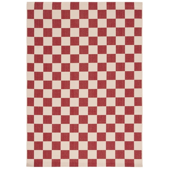 SAFAVIEH Courtyard Talbot Checkered Indoor/Outdoor Area Rug, Red/Beige, 2' x 3'7"