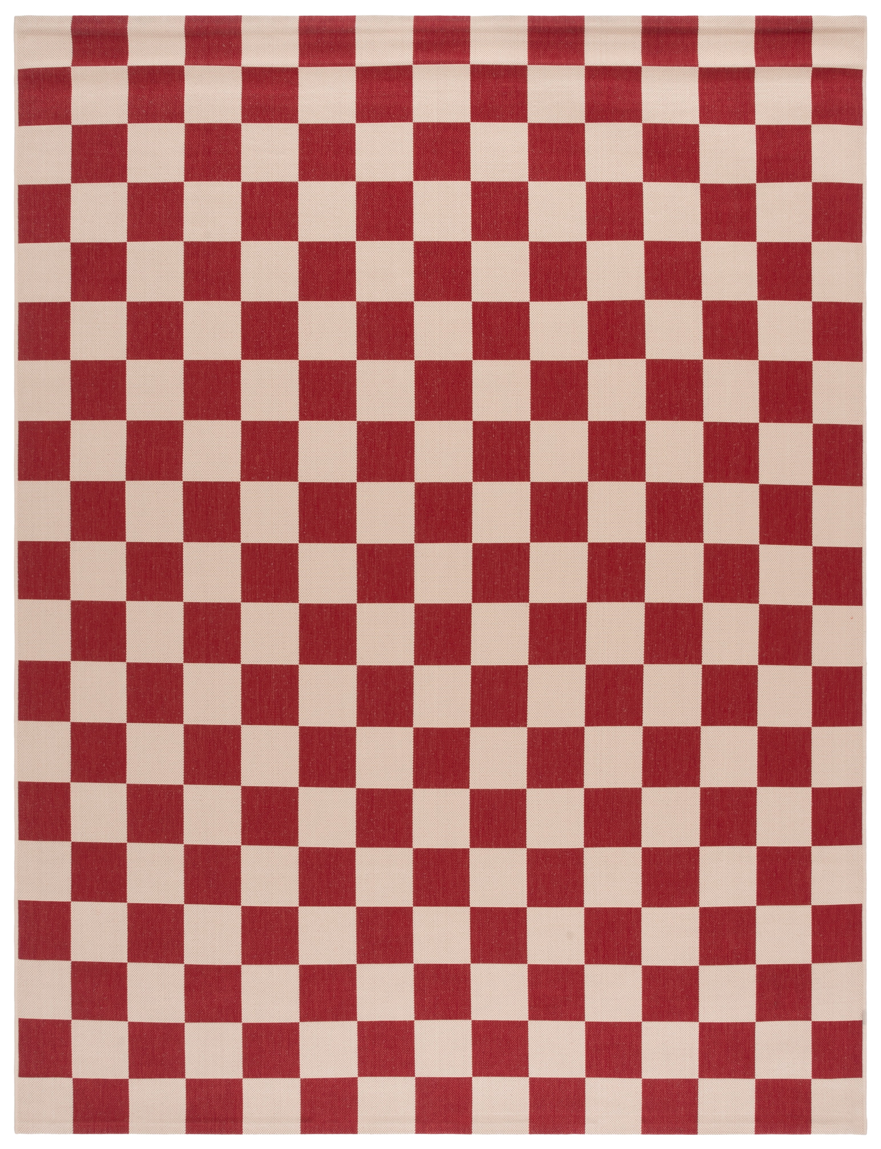 SAFAVIEH Courtyard Talbot Checkered Indoor/Outdoor Area Rug, Red/Beige, 8' x 10'