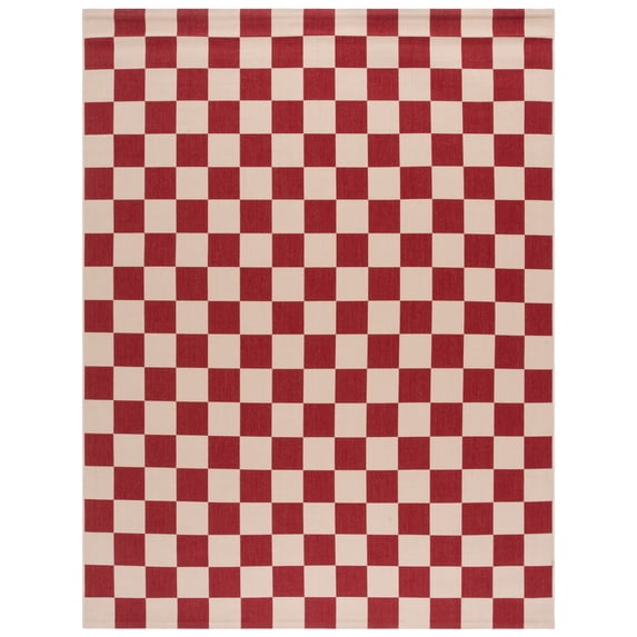 SAFAVIEH Courtyard Talbot Checkered Indoor/Outdoor Area Rug, Red/Beige, 8' x 10'