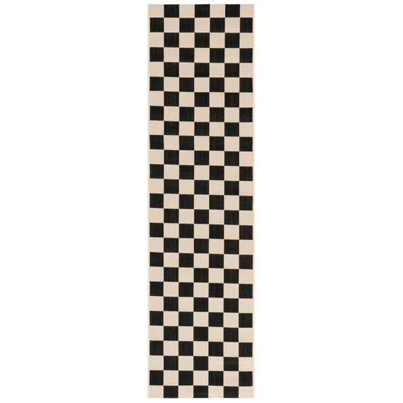 SAFAVIEH Courtyard Talbot Checkered Indoor/Outdoor Runner Rug, Black/Beige, 2'3" x 8'