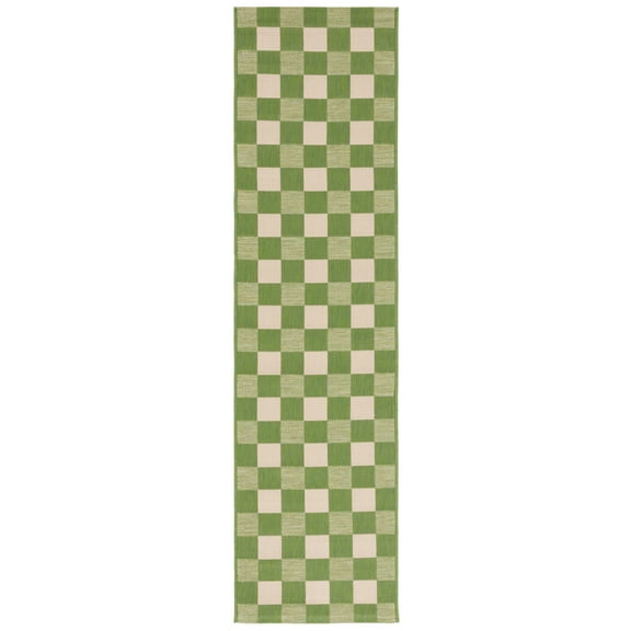 SAFAVIEH Courtyard Talbot Checkered Indoor/Outdoor Runner Rug, Green/Sage, 2'3" x 5'